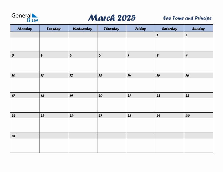 March 2025 Calendar with Holidays in Sao Tome and Principe