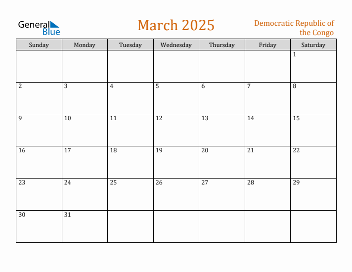 March 2025 Holiday Calendar with Sunday Start