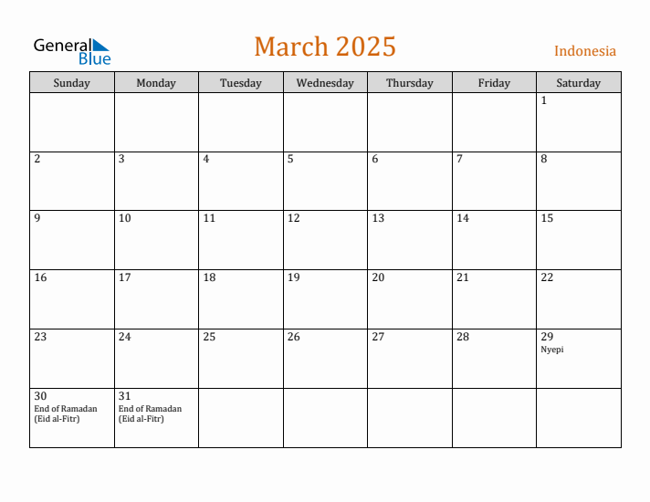 March 2025 Holiday Calendar with Sunday Start