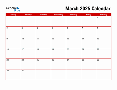 Last month calendar March 2025
