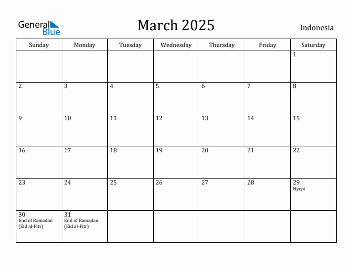 March 2025 Calendar Indonesia