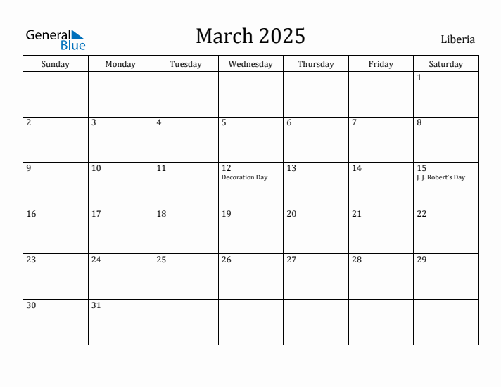 March 2025 Calendar Liberia