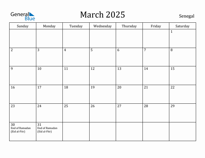 March 2025 Calendar Senegal