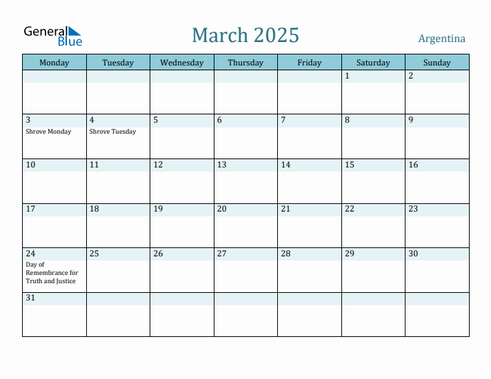 March 2025 Calendar with Holidays