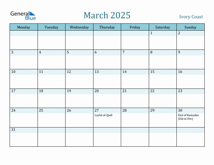 March 2025 Calendar with Holidays