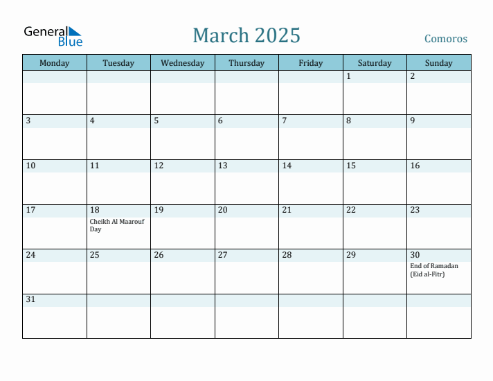 March 2025 Calendar with Holidays