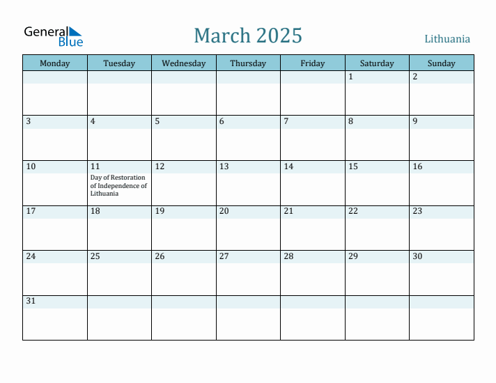 March 2025 Calendar with Holidays