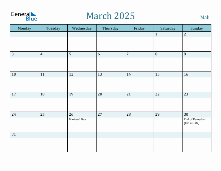March 2025 Calendar with Holidays