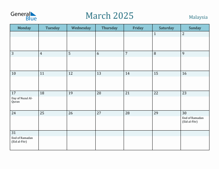 March 2025 Calendar with Holidays