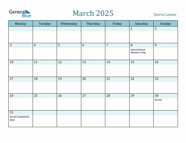 March 2025 Calendar with Holidays