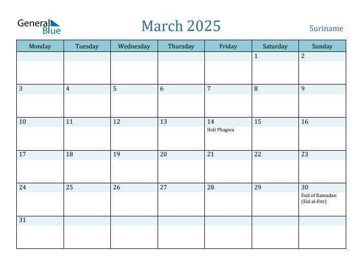 March 2025 Calendar with Holidays