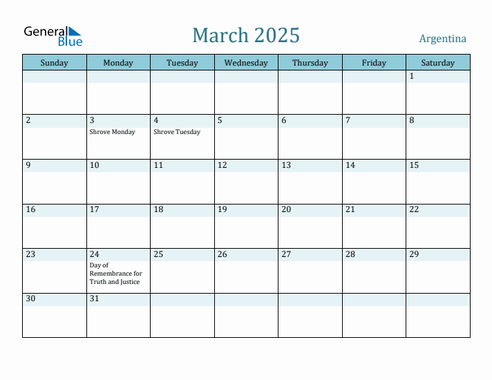 March 2025 Calendar with Holidays