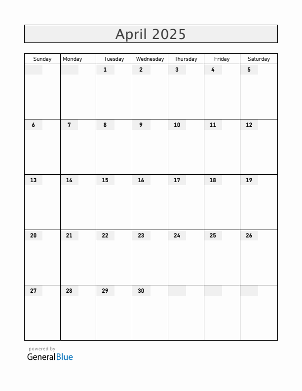 Blank April 2025 Calendar