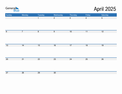 Current month calendar April 2025