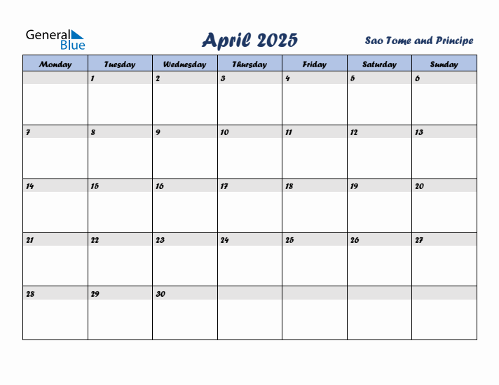 April 2025 Calendar with Holidays in Sao Tome and Principe