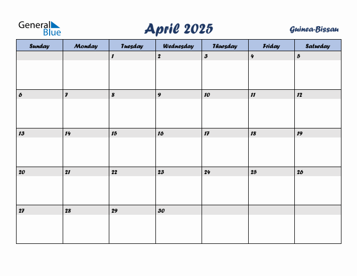 April 2025 Calendar with Holidays in Guinea-Bissau