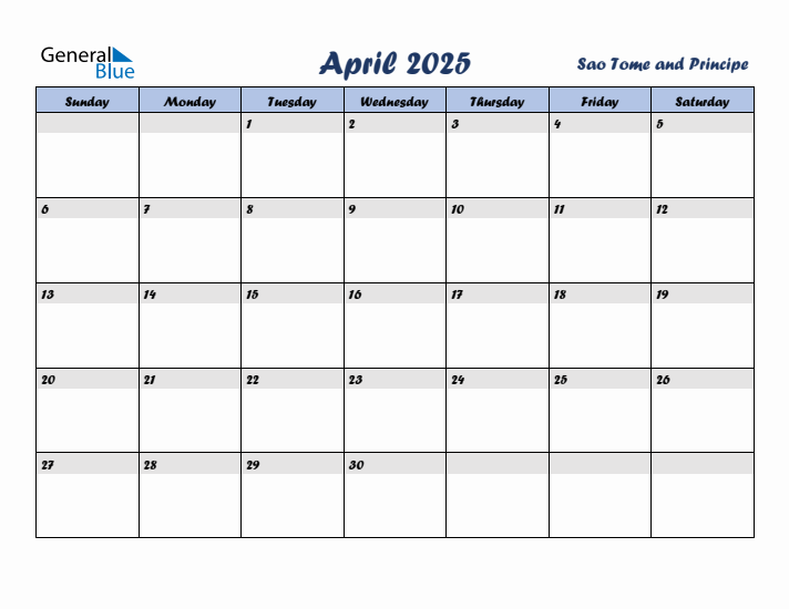 April 2025 Calendar with Holidays in Sao Tome and Principe