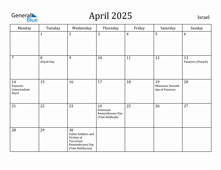 April 2025 Calendar Israel