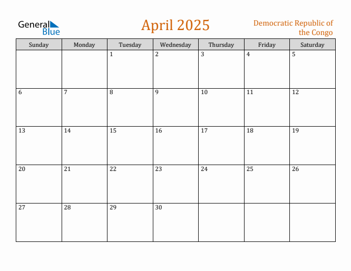 April 2025 Holiday Calendar with Sunday Start