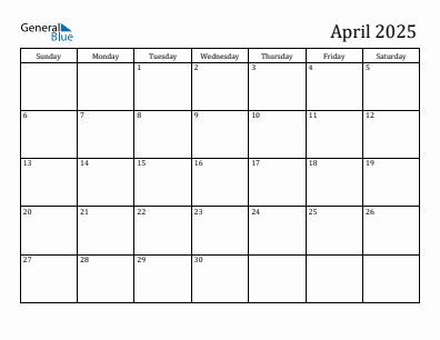 Current month calendar April 2025