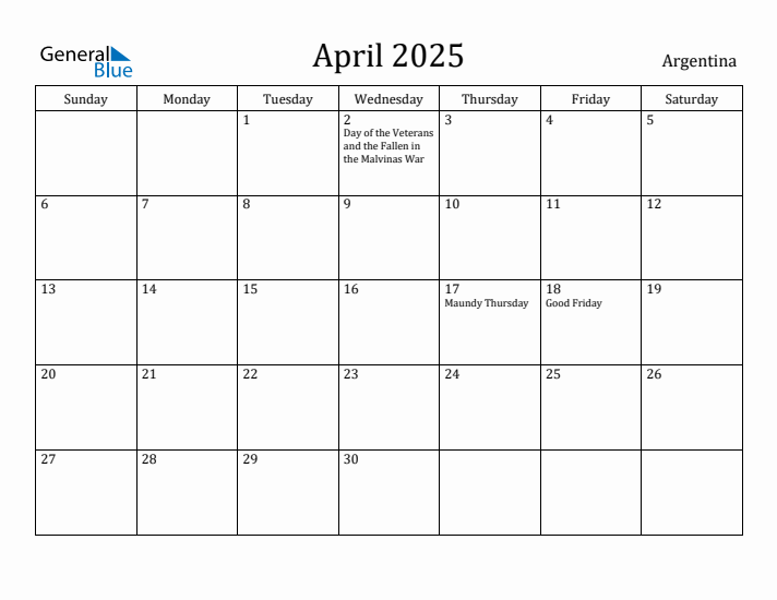 April 2025 Calendar Argentina