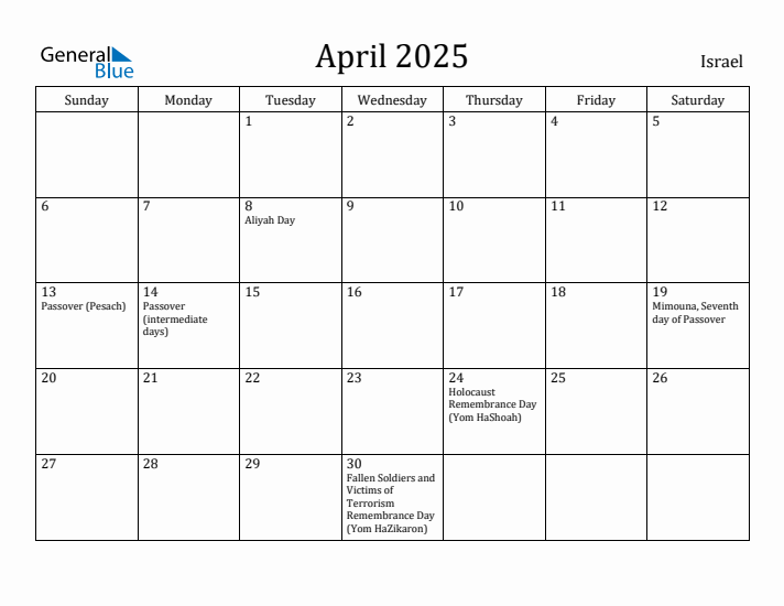 April 2025 Calendar Israel