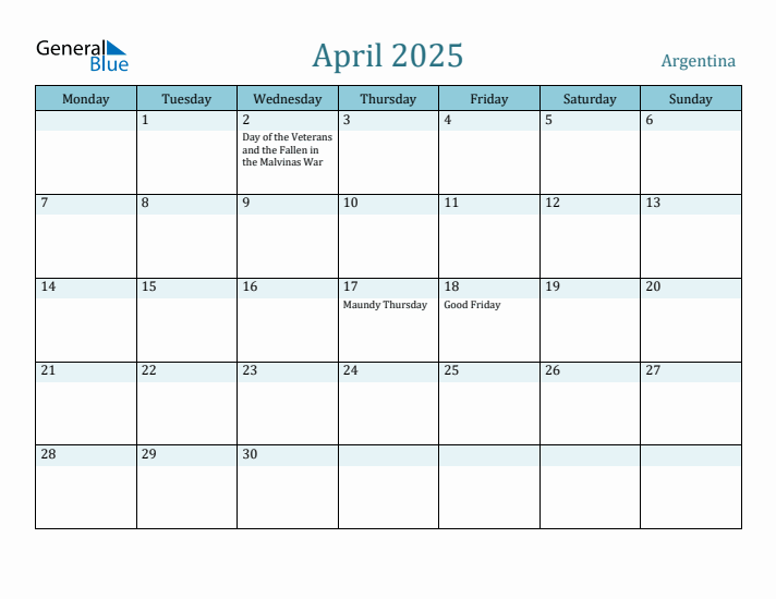 April 2025 Calendar with Holidays