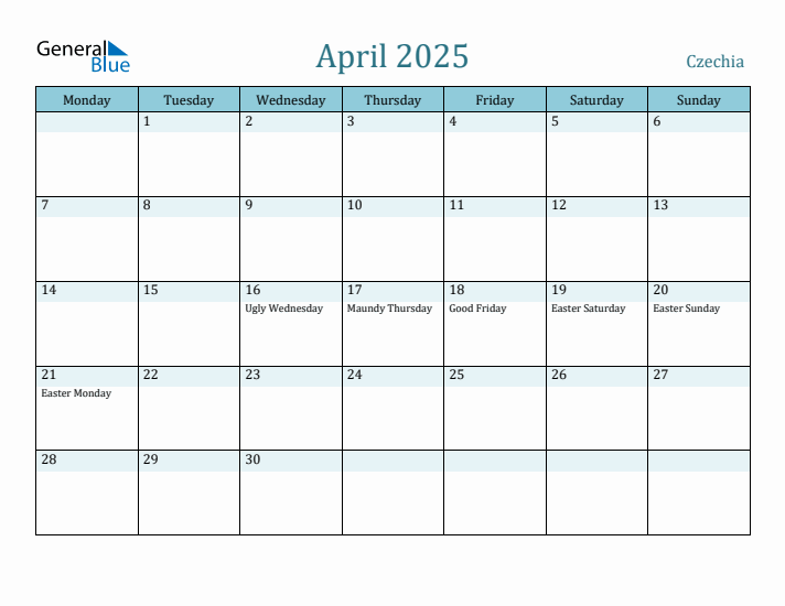 April 2025 Calendar with Holidays