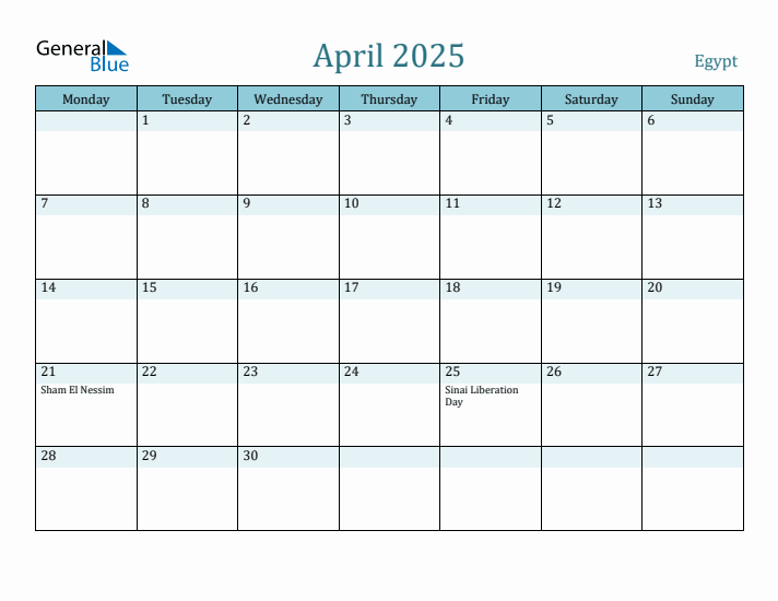 April 2025 Calendar with Holidays
