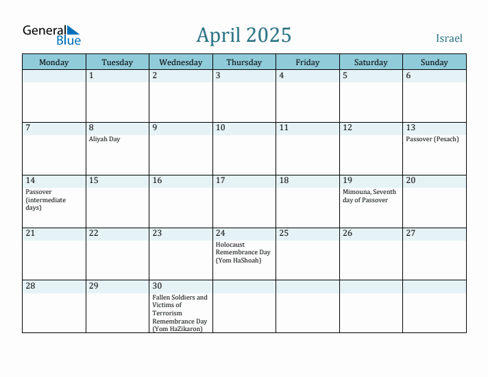 April 2025 Calendar with Holidays