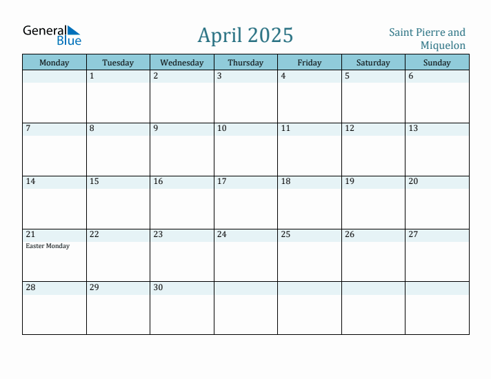 April 2025 Calendar with Holidays