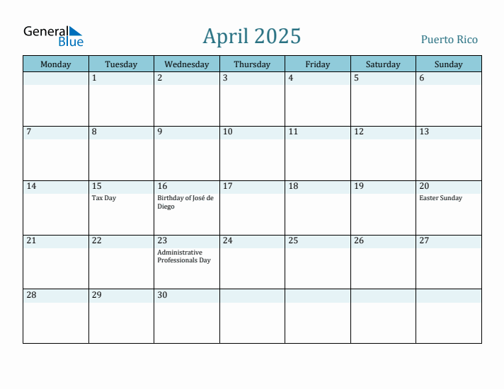 April 2025 Calendar with Holidays