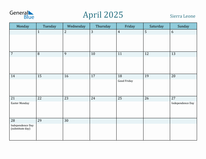 April 2025 Calendar with Holidays