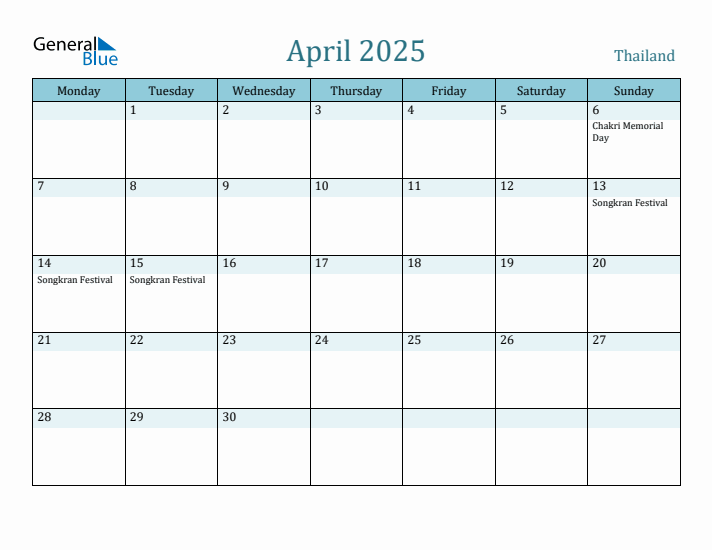 April 2025 Calendar with Holidays