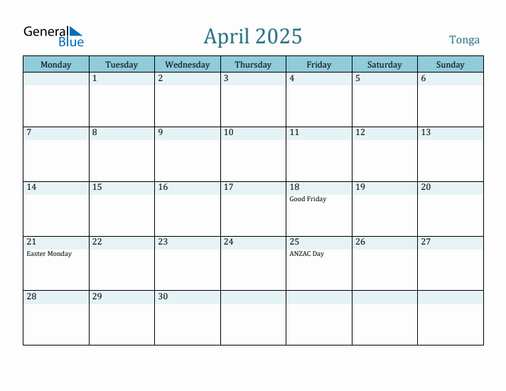 April 2025 Calendar with Holidays
