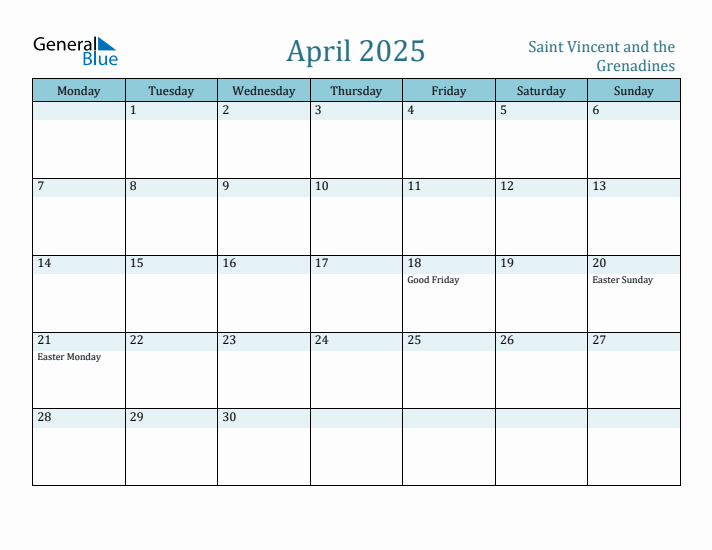 April 2025 Calendar with Holidays