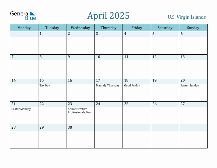 April 2025 Calendar with Holidays