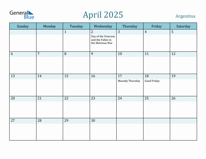April 2025 Calendar with Holidays