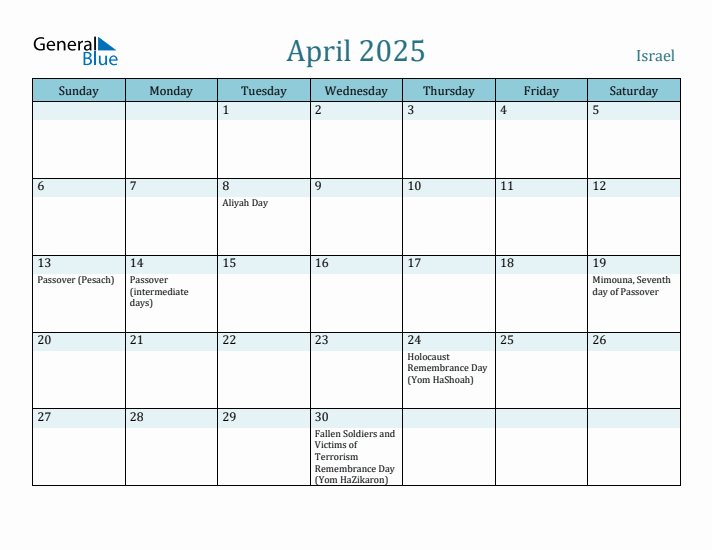 April 2025 Calendar with Holidays