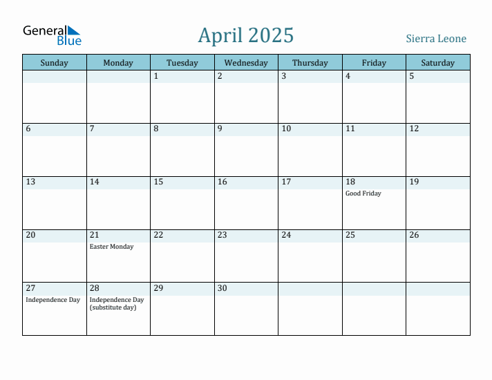 April 2025 Calendar with Holidays