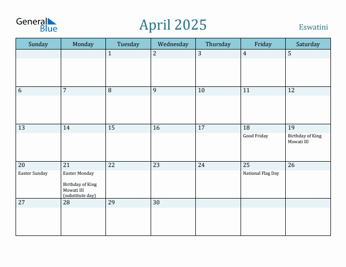 April 2025 Calendar with Holidays