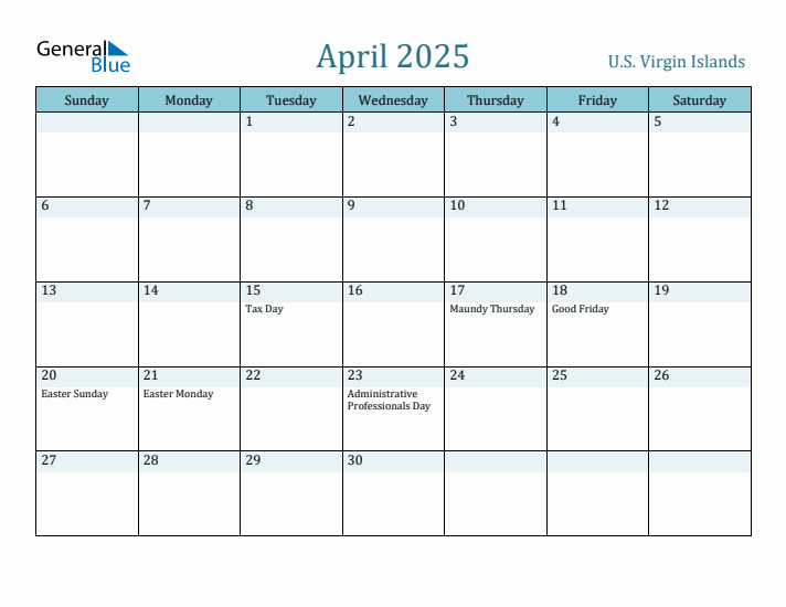 April 2025 Calendar with Holidays