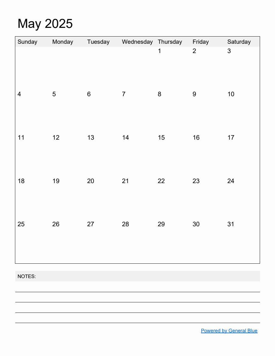 Free Printable Monthly Calendar for May 2025