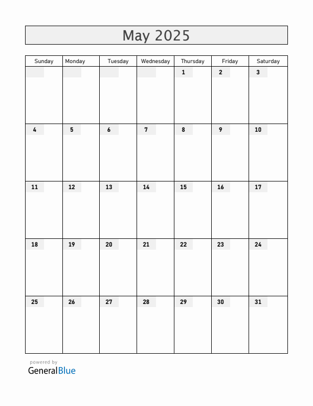 Blank May 2025 Calendar