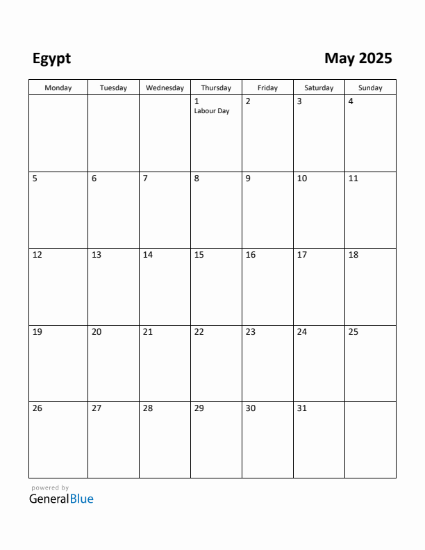 May 2025 Calendar with Egypt Holidays