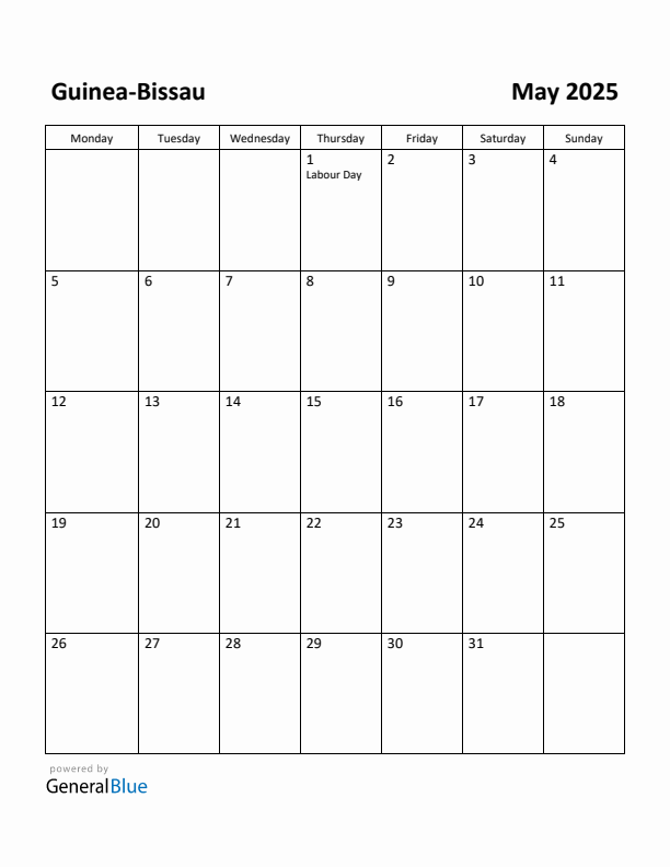 May 2025 Calendar with Guinea-Bissau Holidays