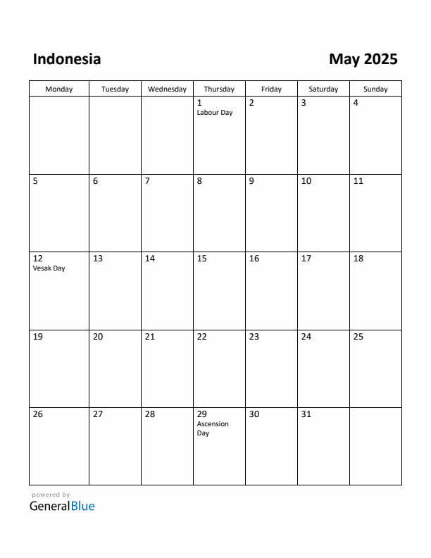 May 2025 Calendar with Indonesia Holidays