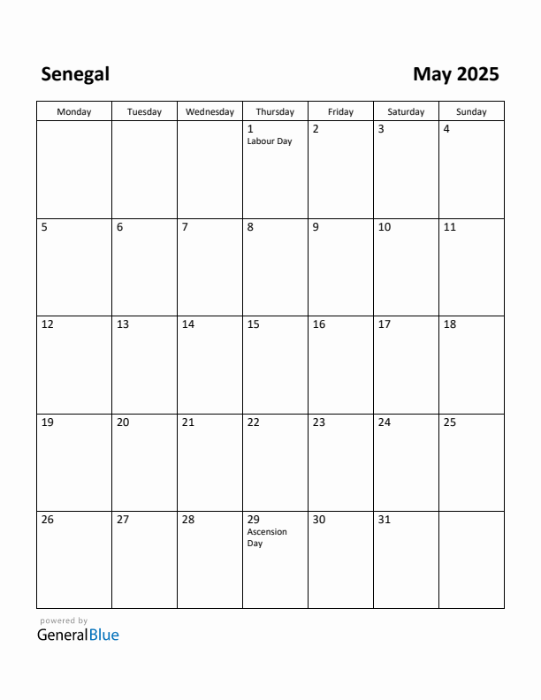 May 2025 Calendar with Senegal Holidays