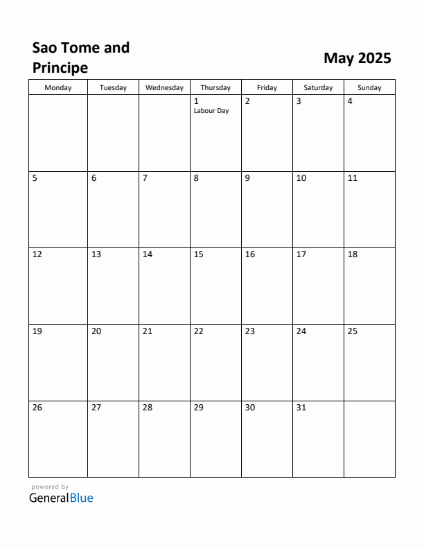May 2025 Calendar with Sao Tome and Principe Holidays