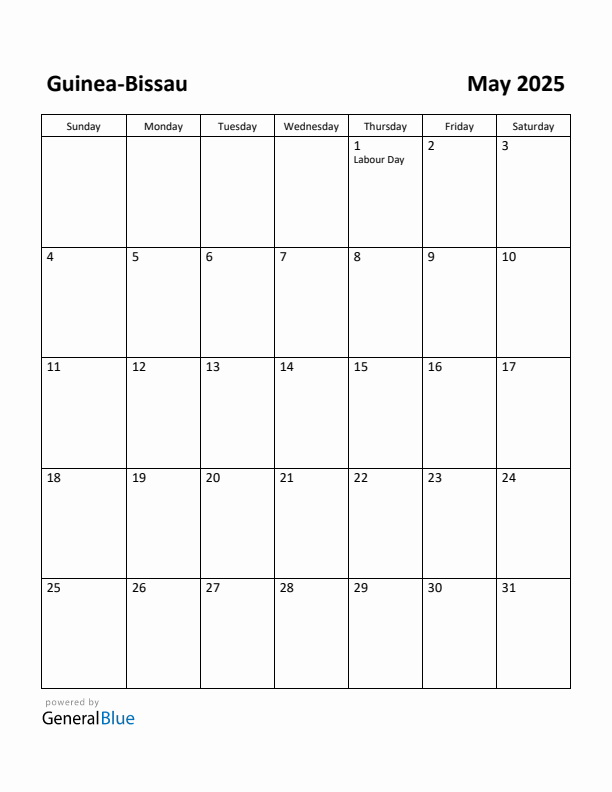 May 2025 Calendar with Guinea-Bissau Holidays